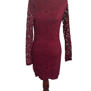 Windsor Burgundy Lace Bodycon Dress Romantic Elegant Holiday, Date Night SZ M